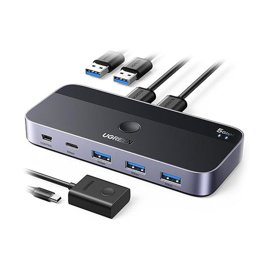 UGreen USB 3.0 Sharing Switch 2-in-4 Out | Share 4 USB Devices Between 2 PCs | USB-C & USB-A Ports