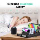320W Multi-Device Charging Station with 10 USB C Ports – Zobirez Fast Charger Dock for MacBook, iPhone, iPad, Android, Tablets – Organized Family Charging Solution, Black