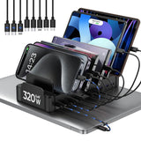 320W Multi-Device Charging Station with 10 USB C Ports – Zobirez Fast Charger Dock for MacBook, iPhone, iPad, Android, Tablets – Organized Family Charging Solution, Black