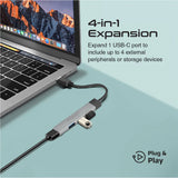 Promate 4-in-1 USB-C Multi-Port Data Hub – Ultra-Slim Aluminum Hub with 4 USB-A Ports, 5Gbps Transfer Rate, and Flexible Cable