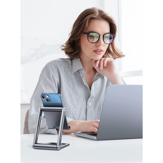 UGREEN Adjustable Aluminum Phone Holder – Foldable & Portable Stand with Cable Cut-out