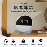 Amazon Echo Spot (2024 Release) – Sleek Smart Alarm Clock with Alexa, Vibrant Sound, and Customizable Display