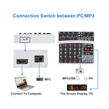 BOMGE 6-Channel Audio Mixer - Professional Digital DJ Mixer with MP3 Module, Bluetooth, and USB Sound Card