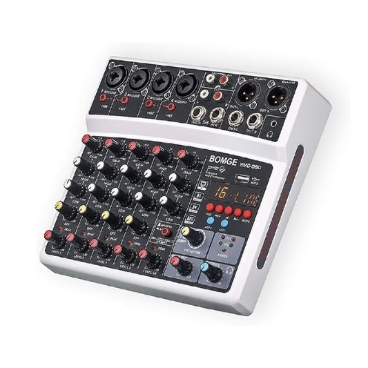 BOMGE 6-Channel Audio Mixer - Professional Digital DJ Mixer with MP3 Module, Bluetooth, and USB Sound Card