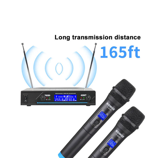 BOMGE V-230 2 Channel Wireless Handheld Microphone – Digital Modulation, Noise Cancelling, Certified for Karaoke, Conference & Stage Performances