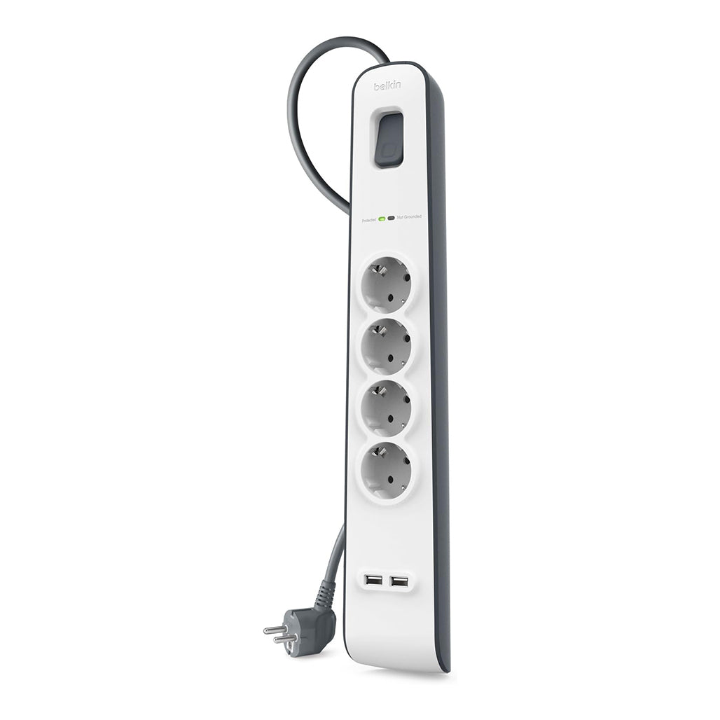 Belkin BSV401Vf2M 4-Outlet Surge Protector with 2.4A USB Charging Ports - Heavy Duty, 525 Joules, 2-Meter Cord