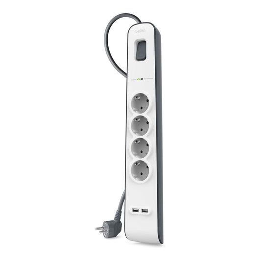 Belkin BSV401Vf2M 4-Outlet Surge Protector with 2.4A USB Charging Ports - Heavy Duty, 525 Joules, 2-Meter Cord