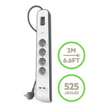 Belkin BSV401Vf2M 4-Outlet Surge Protector with 2.4A USB Charging Ports - Heavy Duty, 525 Joules, 2-Meter Cord