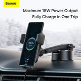 Baseus Qi 15W Wireless Car Charger and Phone Holder with Suction Cup – Fast Charging, Auto Alignment, and Universal Compatibility