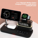 5-in-1 Multifunctional 15W Wireless Charging Station with Bedside Clock - C09