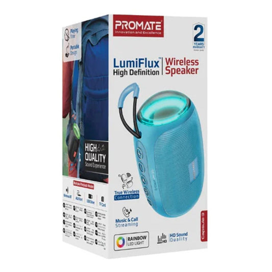 Promate Capsule-3 LumiFlux Wireless Speaker - Blue | 5W Bluetooth Speaker with RGB Lights