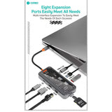 COTEetCI 8-in-1 Multifunctional Docking Station – USB 3.0, Type-C PD100W, HDMI 4K, and More