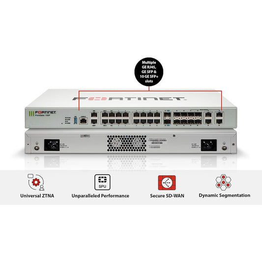 Fortinet FortiGate 100F Firewall Appliance | 22 GE RJ45 Ports, 4 SFP, 2 10G SFP+ Ports | Dual Power Supplies
