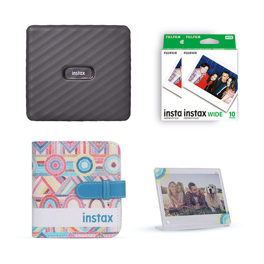 Fujifilm Instax Wide Link Smartphone Printer Photo Kit – Gray | Includes Film, Acrylic Stand & Album