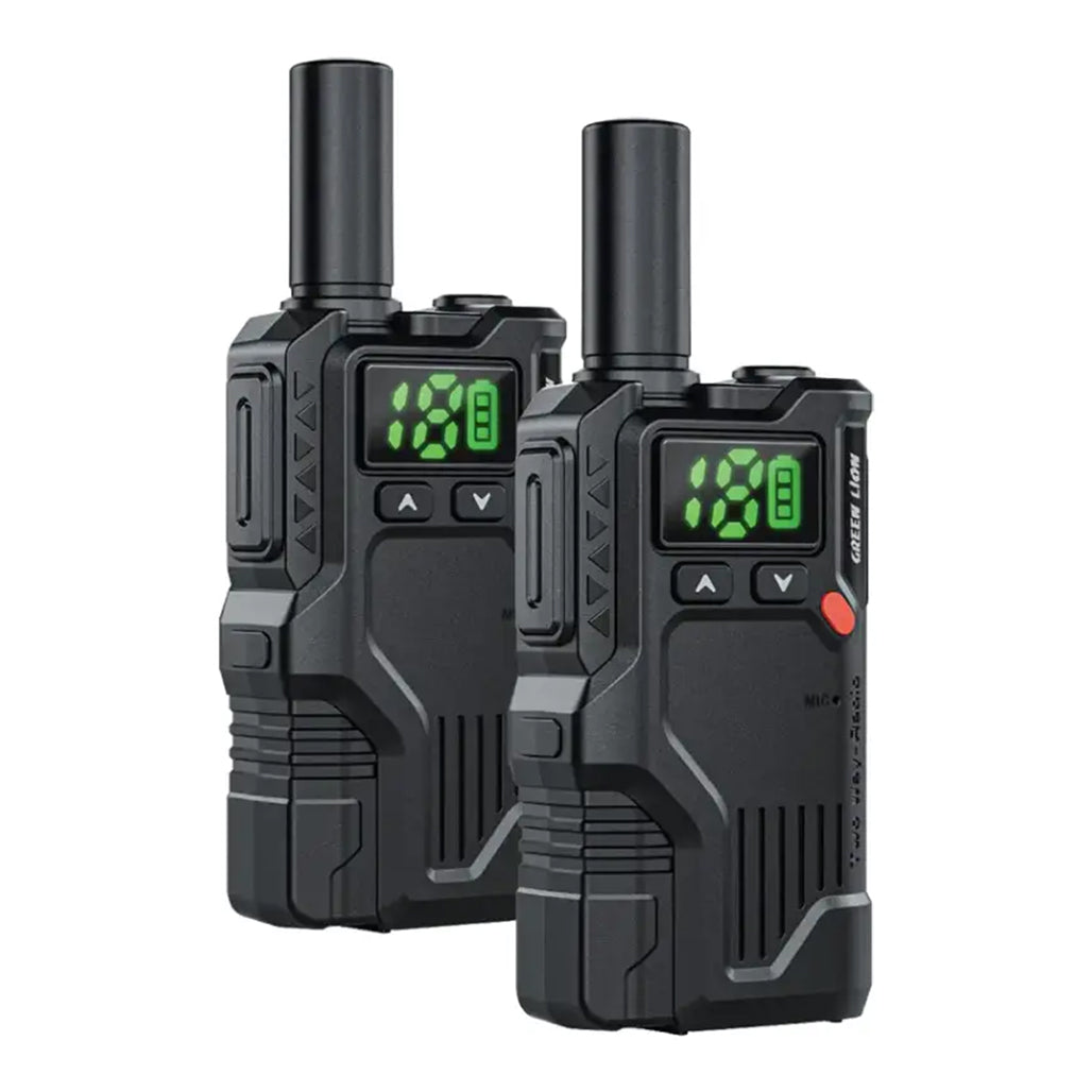Green Lion GPX600 Long-Range Walkie Talkie – 16-Channel Two-Way Radio, 2500mAh Battery, Type-C Charging – Black