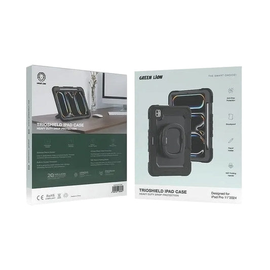 Green Lion Trioshield iPad Pro 11" Case with Pencil Holder, Adjustable Handle, and Shockproof Protection - Black