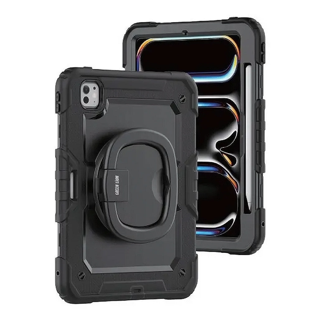 Green Lion Trioshield iPad Pro 11" Case with Pencil Holder, Adjustable Handle, and Shockproof Protection - Black