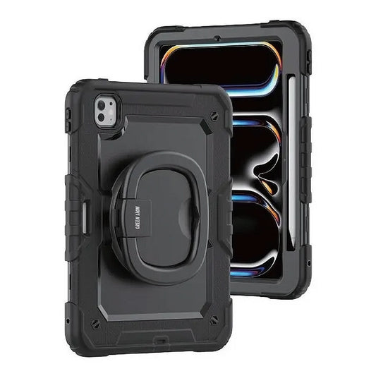 Green Lion Trioshield iPad Pro 11" Case with Pencil Holder, Adjustable Handle, and Shockproof Protection - Black