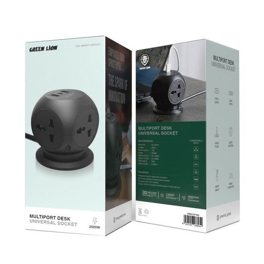 Green Lion MultiPort Desk Universal Socket - Black | Versatile Power Solution for Home and Office
