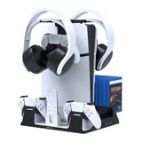 Green Lion PS5 Cooling Stand & Charging Station with Turbo Fan and 14-Disc Storage – White
