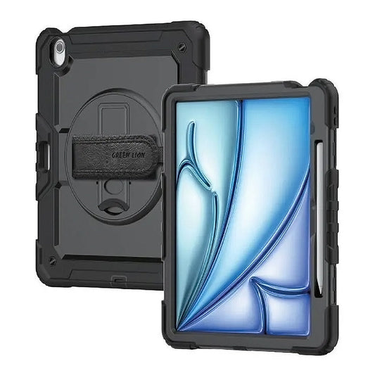 Green Lion Trioshield iPad Air 13" Case with Pencil Holder, Adjustable Handle, and Shockproof Protection - Black