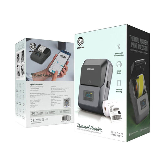 Green Lion Thermal Printer - Gray | Portable Bluetooth Label Printer with 203 DPI Resolution