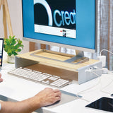 J5Create JCT425 Wood Monitor Stand with USB-C Docking Station – Eco-Friendly Desk Organizer with 4K HDMI and Power Delivery