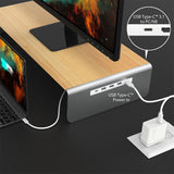 J5Create JCT425 Wood Monitor Stand with USB-C Docking Station – Eco-Friendly Desk Organizer with 4K HDMI and Power Delivery