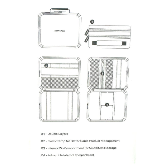 Momax 1-World Tech Organizer Case – Double-Layer Electronics Travel Pouch with Adjustable Compartments & Elastic Cable Management