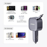 Anker Nano 75W USB-C Car Charger with Built-In Retractable Cable – High-Speed Charging for On-the-Go Power