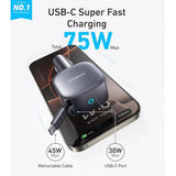 Anker Nano 75W USB-C Car Charger with Built-In Retractable Cable – High-Speed Charging for On-the-Go Power