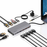 Powerology 13-in-1 USB-C Hub with Dual HDMI, 4K DisplayPort, Ethernet, and SD/MicroSD Card Slots