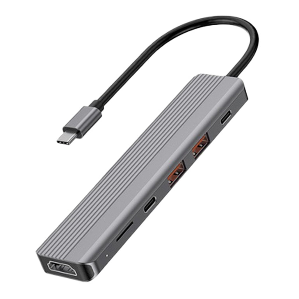 Powerology 6-in-1 Slim 4K HDMI USB-C Hub – High-Speed Data Transfer, PD100W Charging, 4K UHD, Micro SD Slot
