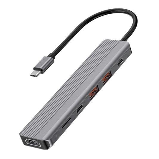 Powerology 6-in-1 Slim 4K HDMI USB-C Hub – High-Speed Data Transfer, PD100W Charging, 4K UHD, Micro SD Slot