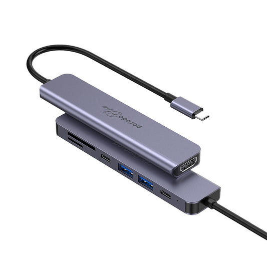 Porodo Blue 7-in-1 USB-C Hub with HDMI, Dual USB-A & USB-C, SD & MicroSD Card Readers