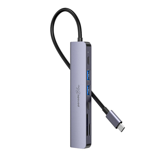 Porodo Blue 7-in-1 USB-C Hub with HDMI, Dual USB-A & USB-C, SD & MicroSD Card Readers