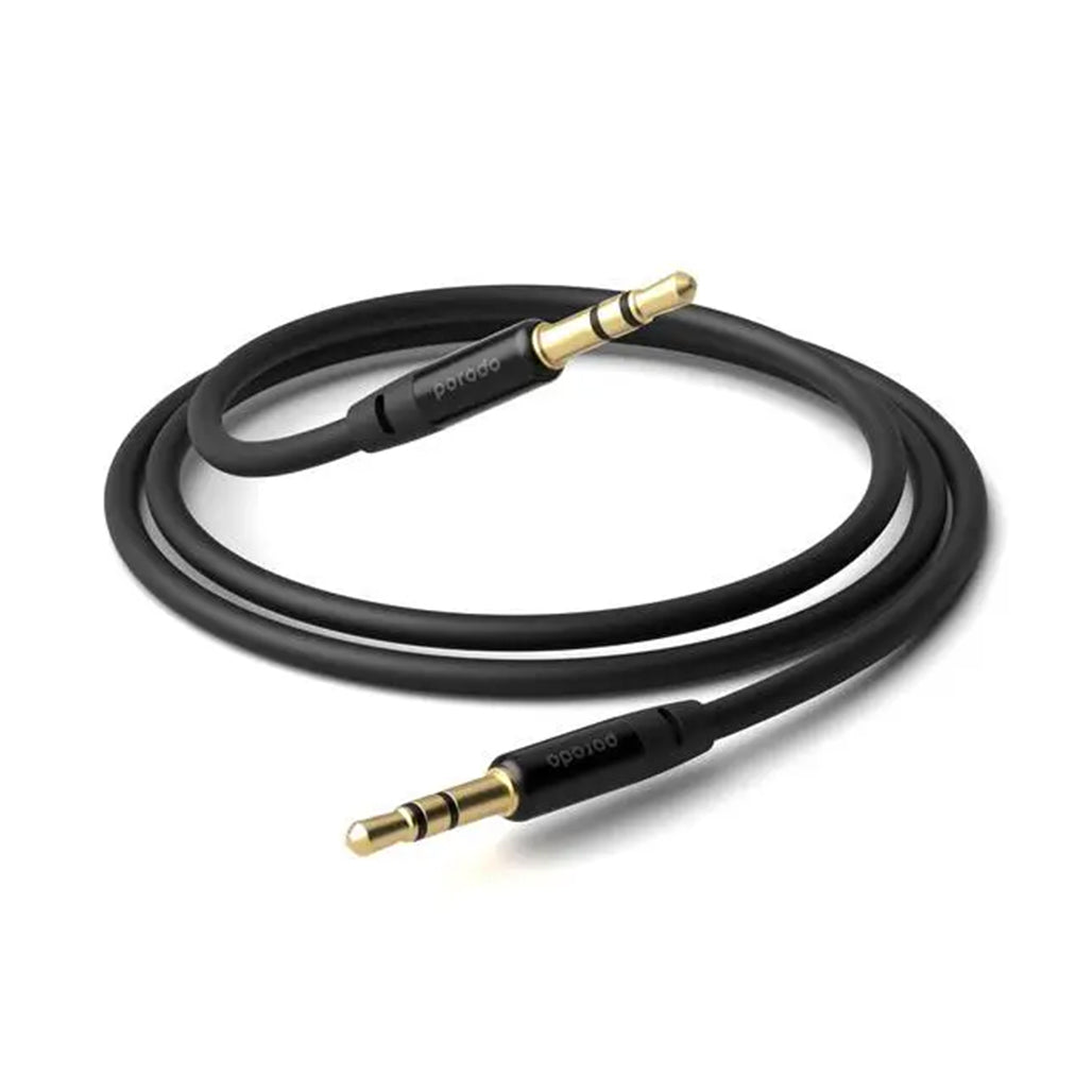 Porodo 3.5mm Male to Male AUX Audio Cable, 1M - Black, Tangle-Free and Wear-Resistant