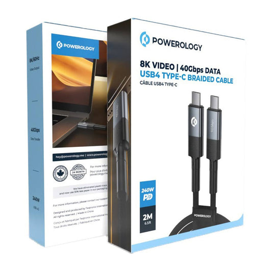 Powerology 240W USB 4.0 Type-C to Type-C Braided Fast Charging Cable 2M – Grey