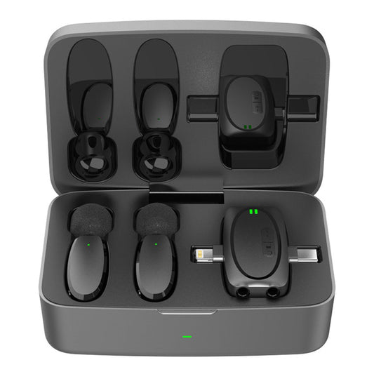 Porodo Dual Connector Lavalier Microphone Dual Mic with Charging Case - Black
