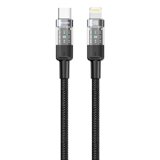 Porodo 30W PD Braided USB-C to Lightning Fast Charging Cable – Durable & Transparent Design, 1.2M