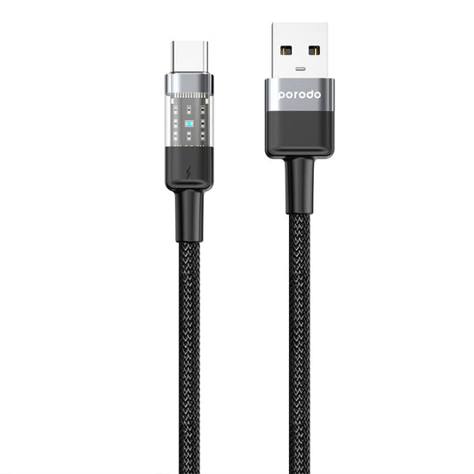 Porodo Braided 3A PD USB-A to USB-C Fast Charging Cable, Durable 1.2M Transparent Head – Black