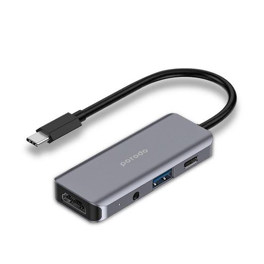 Porodo 4-in-1 USB-C Hub with 100W PD, 4K HDMI, USB 3.0 & 3.5mm Aux – Grey
