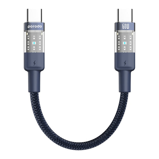 Porodo Braided 60W PD C to C Fast Charging Cable with Transparent Head 35cm