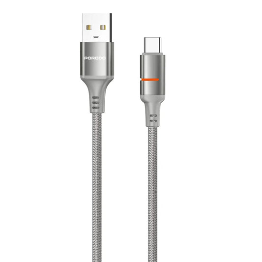 Porodo USB-A to USB-C LED Light Cable – Fast Charging & Data Transfer with Braided Design