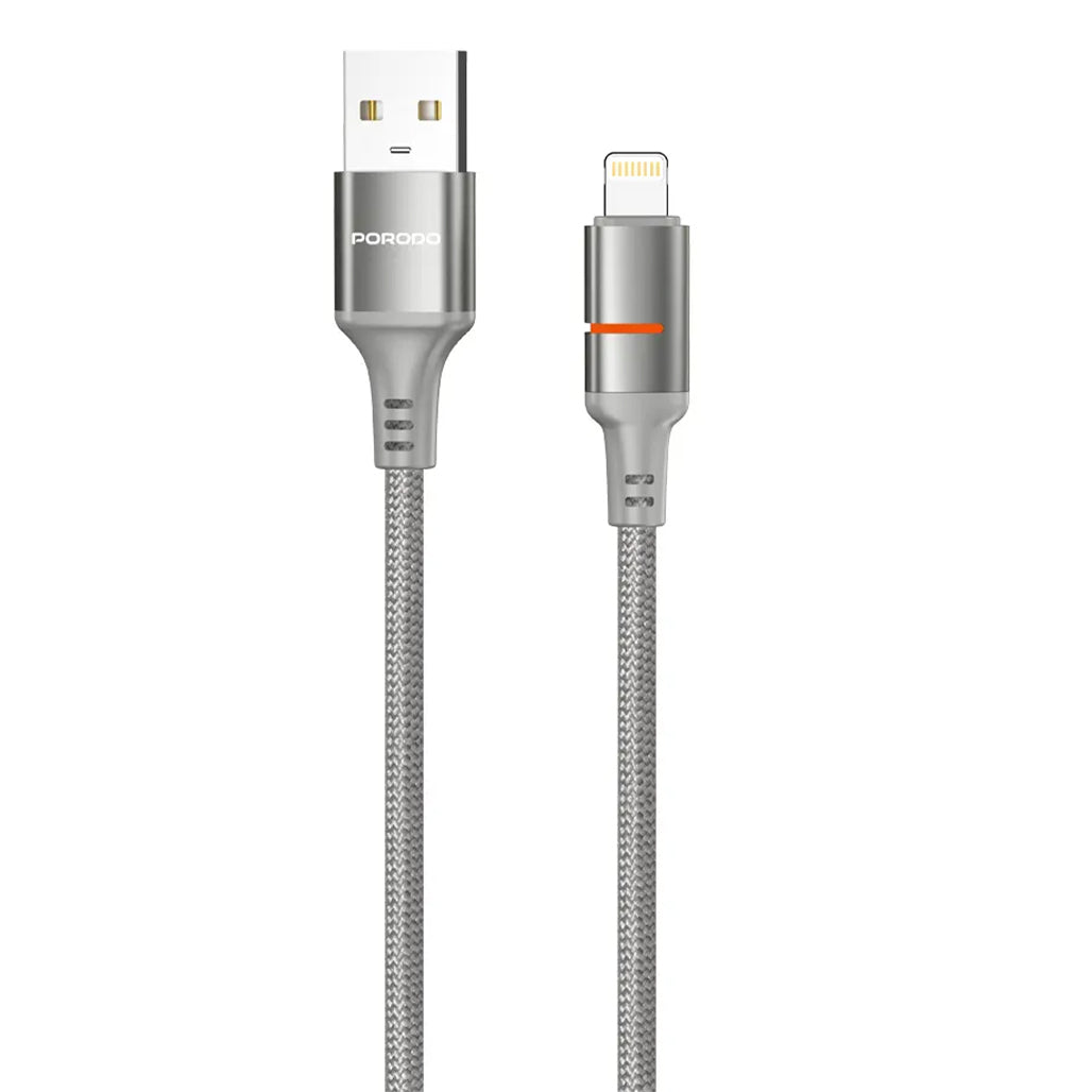 Porodo USB-A to Lightning LED Light Cable – 1.2m Braided Fast Charging & Data Transfer