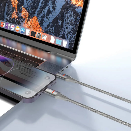 Porodo USB-C to USB-C LED Light Cable - 1.2m Braided Cable for Fast Charging & Data Transfer