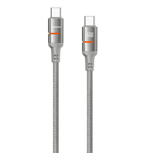 Porodo USB-C to USB-C LED Light Cable - 1.2m Braided Cable for Fast Charging & Data Transfer