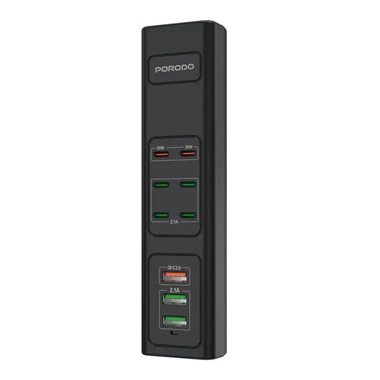 Porodo 85W Multi-Port USB Charging Hub - Fast Charging with 9 Ports, UK Plug, and 2M Cable