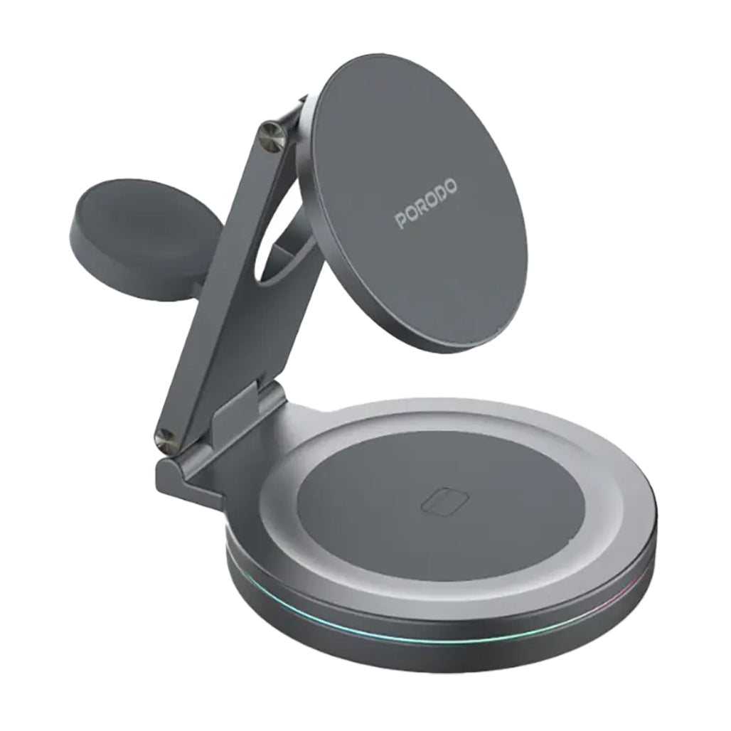Porodo Rotating Base Three-Device Wireless Charger – Gray