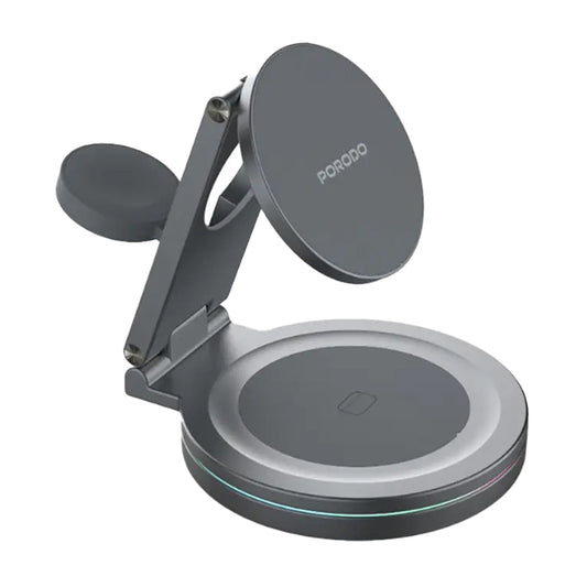Porodo Rotating Base Three-Device Wireless Charger – Gray